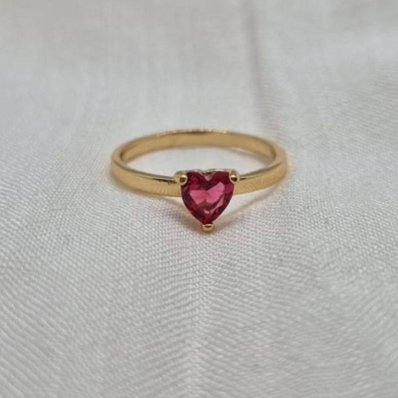 Anel Solitário Coração Rosa