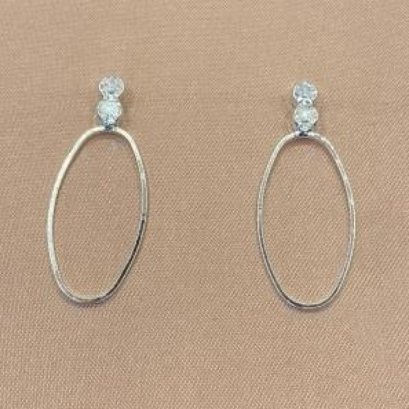 Brinco 2 Brilhantes Argola Oval
