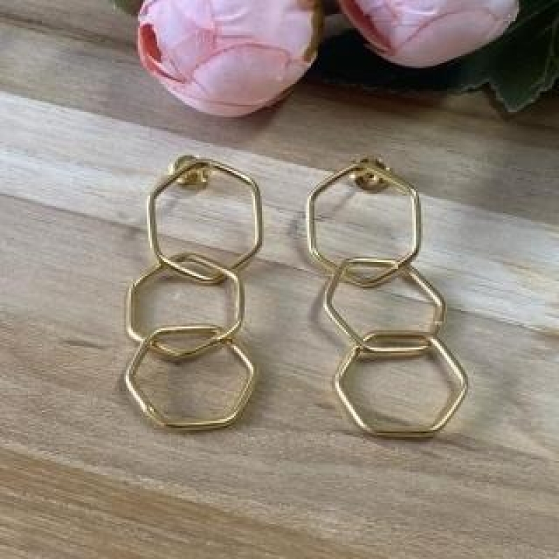 Brinco 3 Argolas Sextavadas