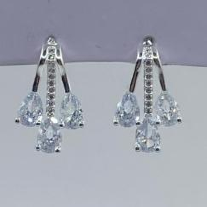 Brinco 3 Pedras em Gotas Prata