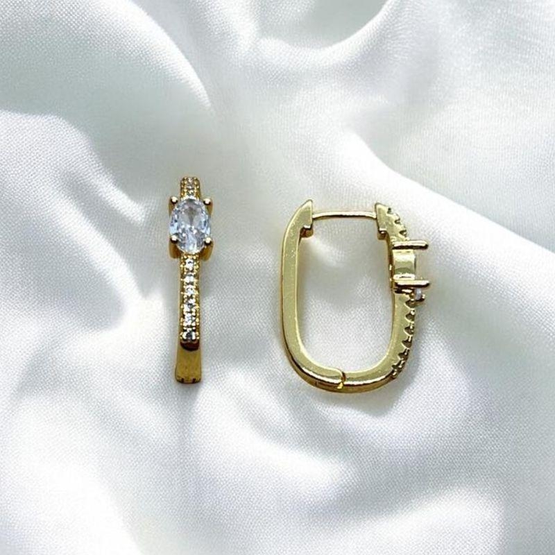 Brinco Argola Oval Pedra Brilhante