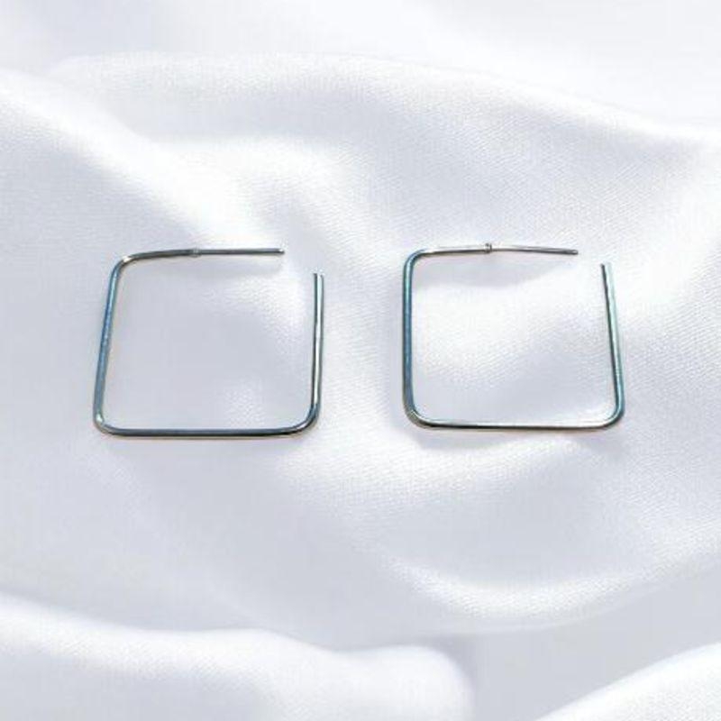 Brinco Argola Quadrada Fina Aço Inox