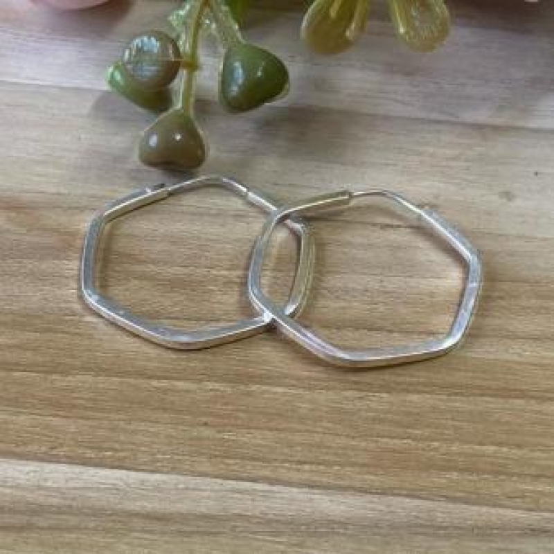 Brinco Argola Sextavada Prata 925 Pequeno