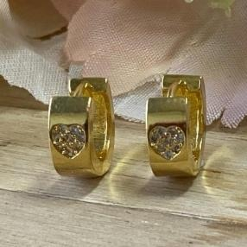 Brinco Argolinha c/ Coração Forjado Brilhante