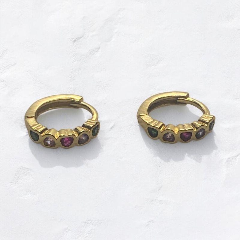 Brinco Argolinha Corações Brilhantes Coloridos