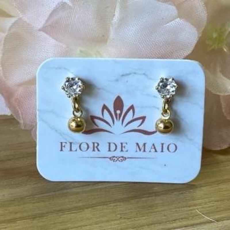 Brinco Brilhante Perola Dourada Pendurada