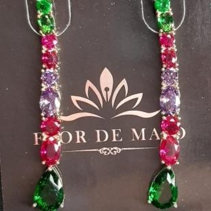 Brinco Comprido Pedras Color