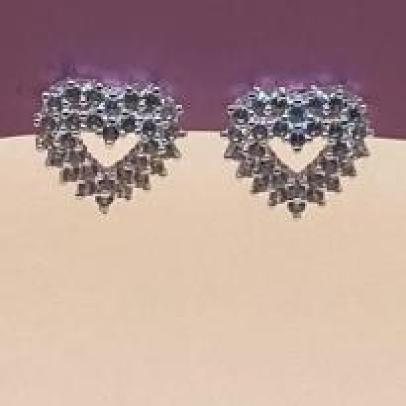 Brinco Coração Cravejado Vazado 2 Filas Zirconias