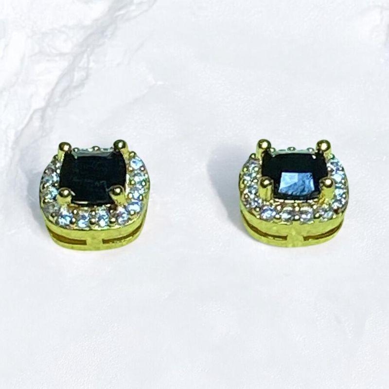 Brinco Pedra Preta Contornada de Brilhantes