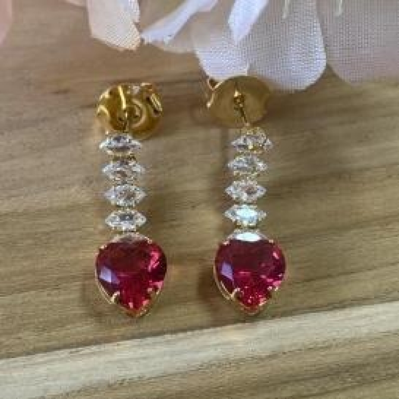 Brinco Pedras + Coração Vermelho