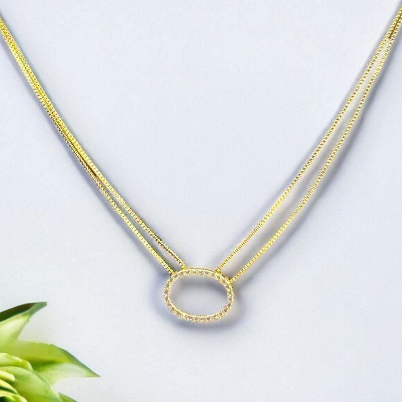 Choker Duplo Pingente Oval Cravejado