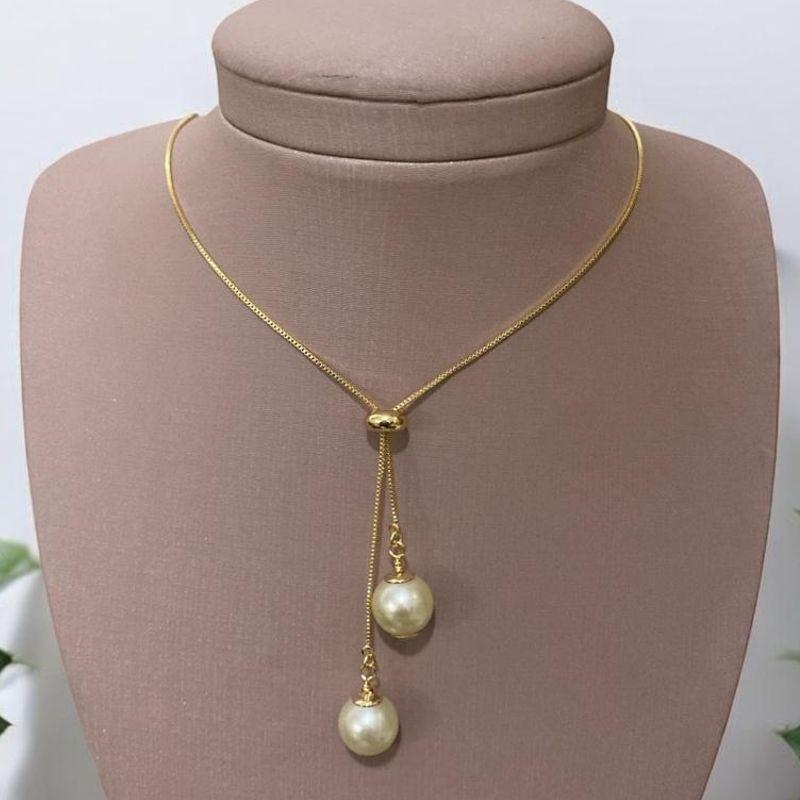 Colar Longo Gravata Perolas Grande 10mm