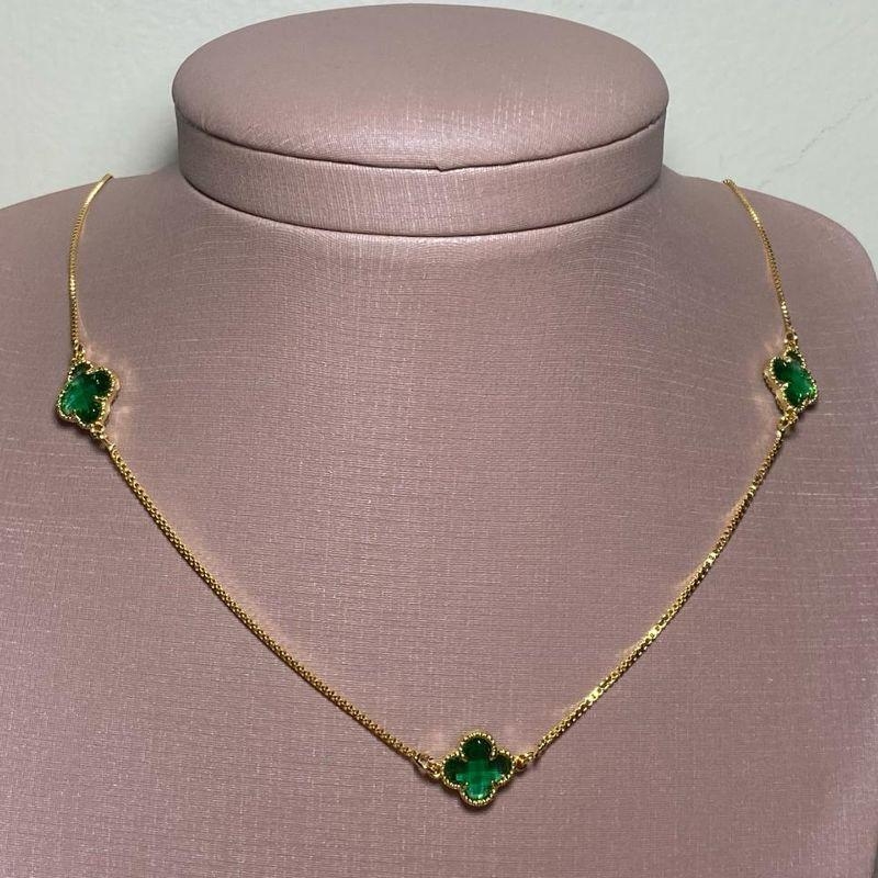 Colar Trevo c/ Cristalzinho na Veneziana 60cm