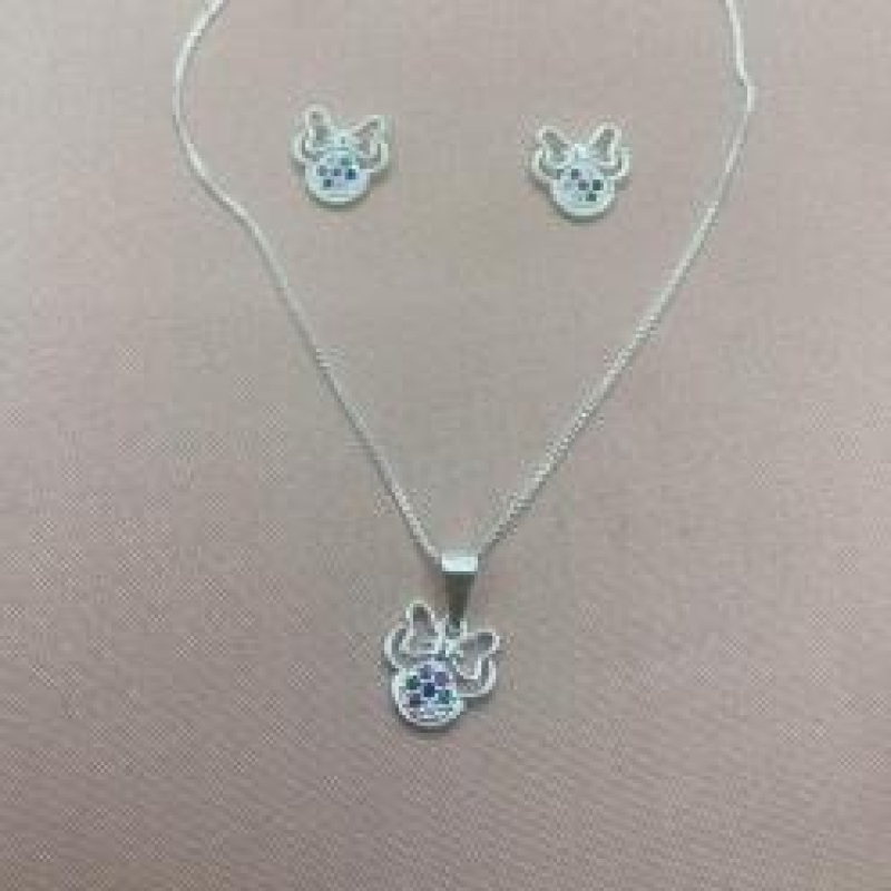 Conjunto Infantil Minnie Cravejado Colorida Prata