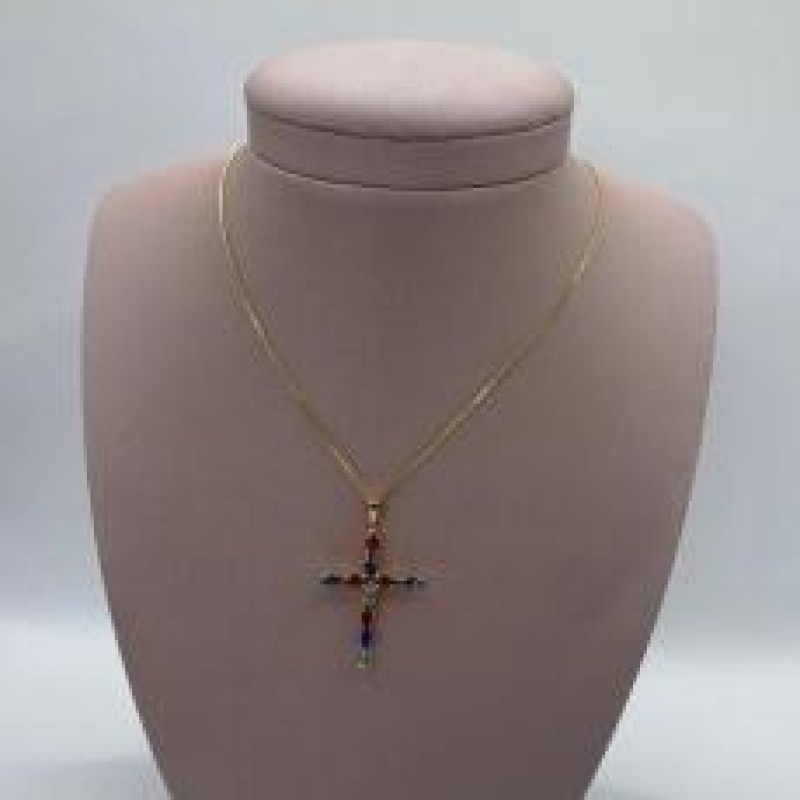 Corrente Crucifixo Pedras Coloridas