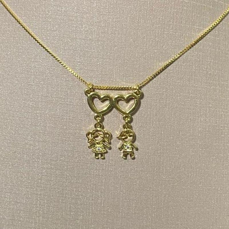 Corrente Pingente Coração 1 Menino 1 Menina