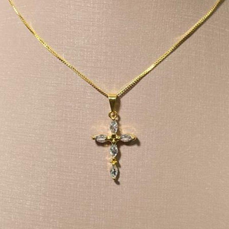 Corrente Pingente Cruz c/ Pedras Navete