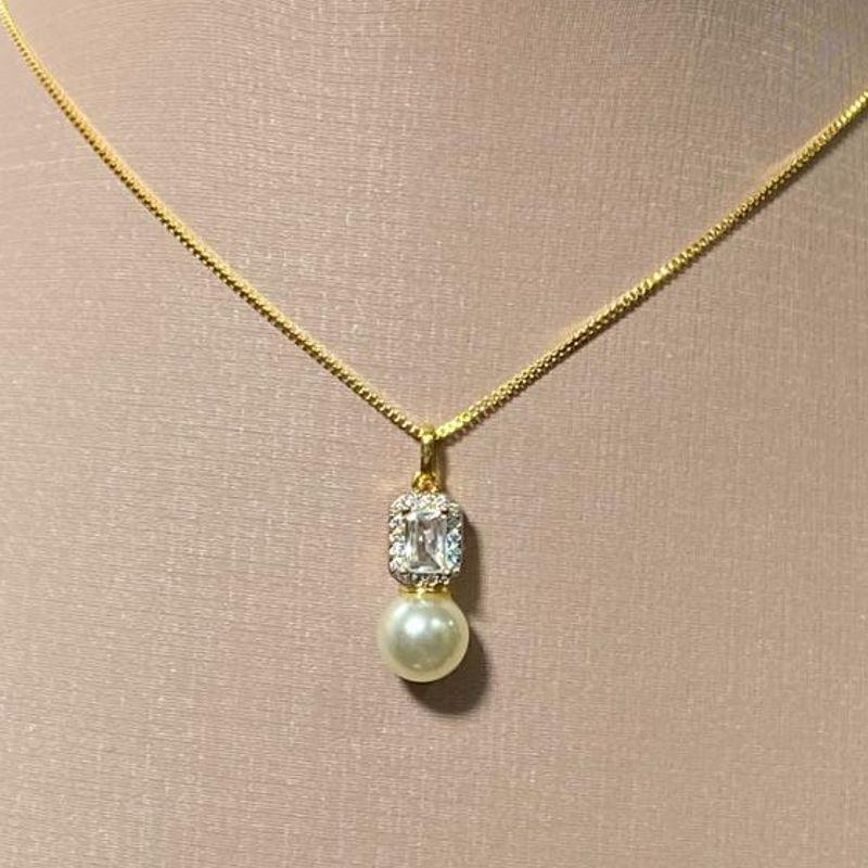 Corrente Pingente Quadro Bilhante Perola