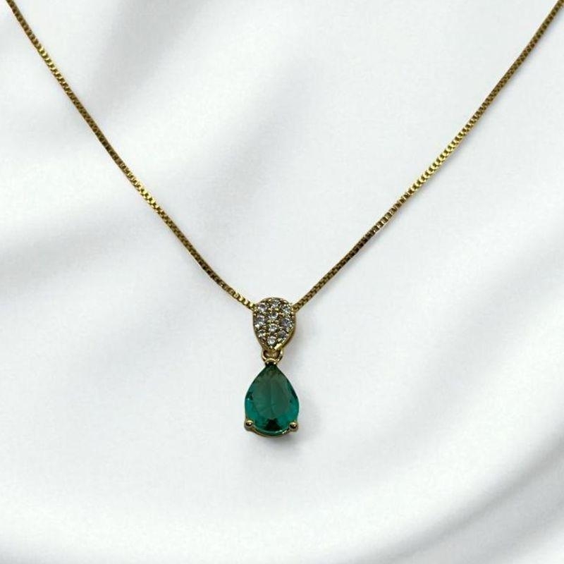 Corrente Veneziana c/ Pingente Brilhante e Pedra Verde