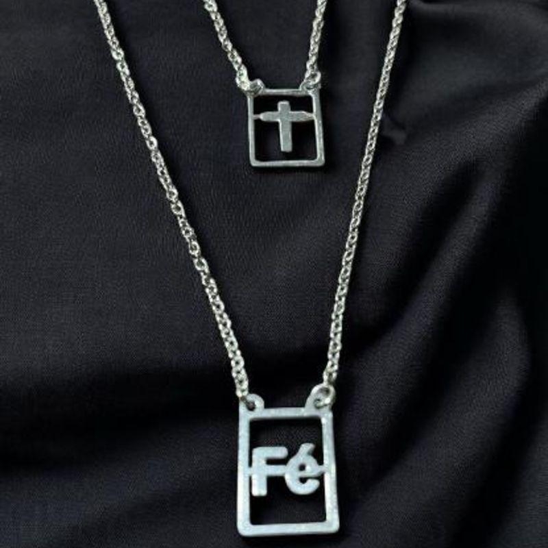 Escapulario Cruz + Fé Aço Inox