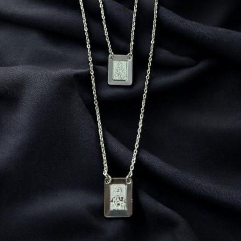 Escapulario Nossa Senhora + Sagrado Coração Aço Inox