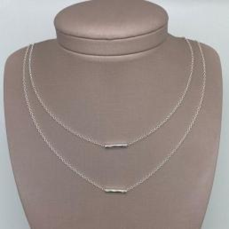 Gargantilha Cordão Duplo c/ Canudo Prata