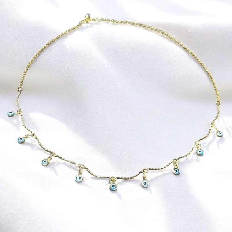 Gargantilha Fio Curvados Com Olhos Gregos