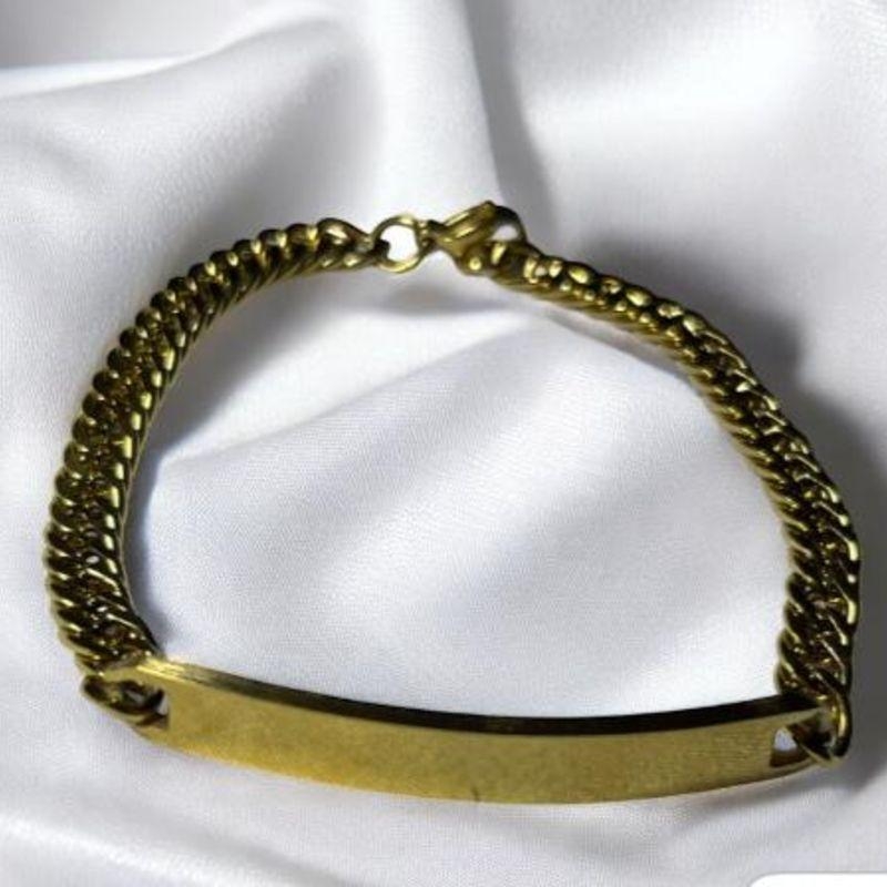 Pulseira Aço Inox Dourada c/ Chapa