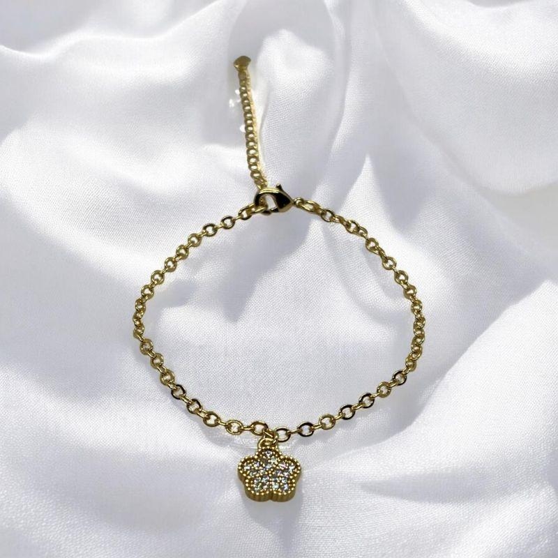 Pulseira c/ Pingente Flor Brilhante