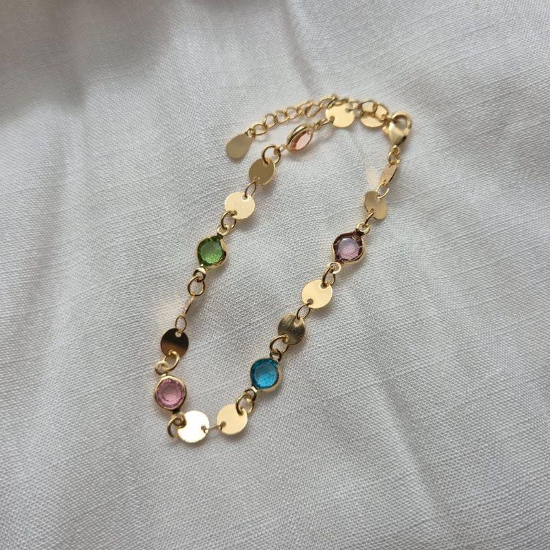 Pulseira Chapinhas e Pedras Verdes