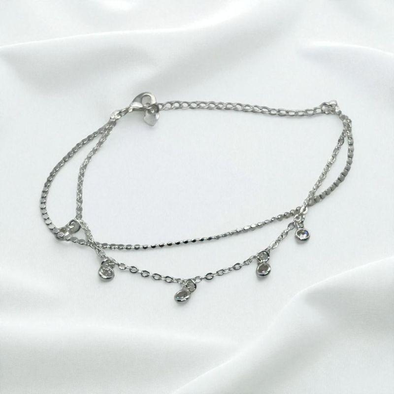 Pulseira Dupla Fio Bolinhas/Fio Pingentes Brilhantes