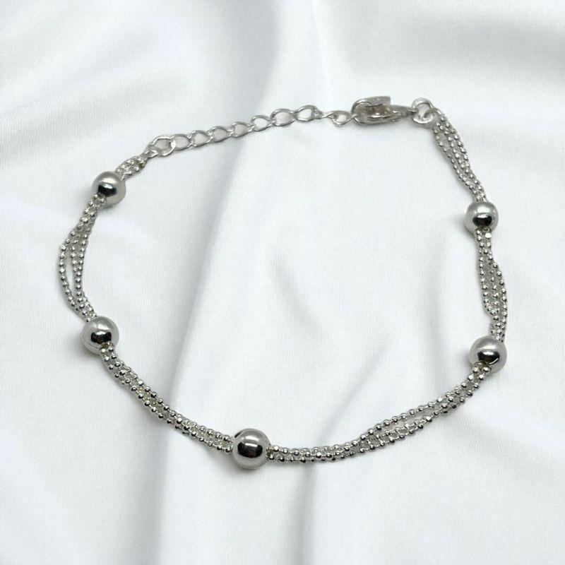 Pulseira Perolas Prata Fios Trançados