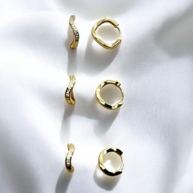 Trio Brinco de Argolas Onduladas