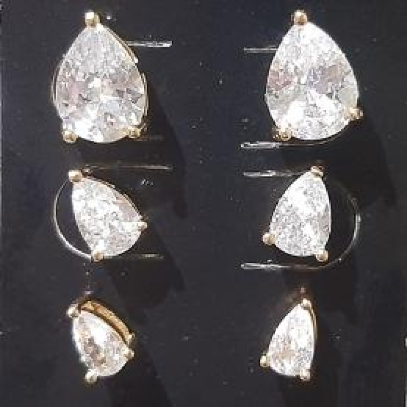 Trio Brincos Pedra Gota