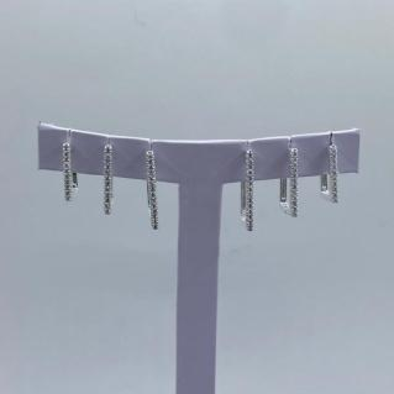 Trio Brincos Retangular Cravejado Prata