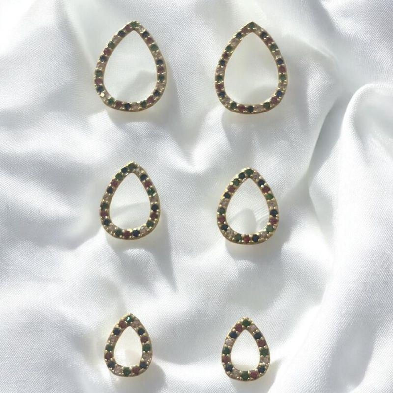 Trio de Brincos Gotas c/ Zircônias Coloridas