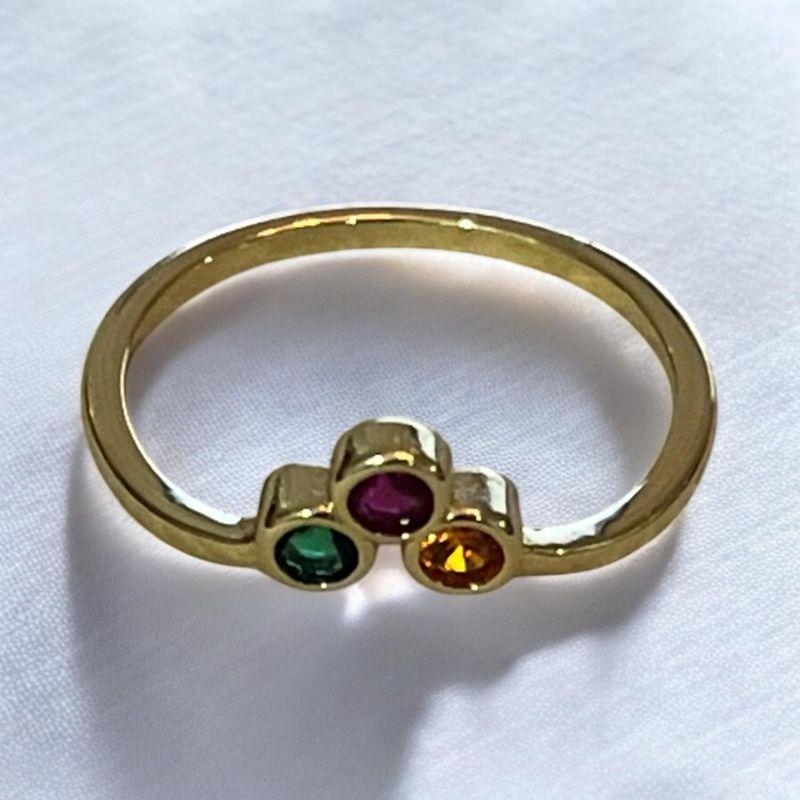 Anel 3 Pedras Coloridas