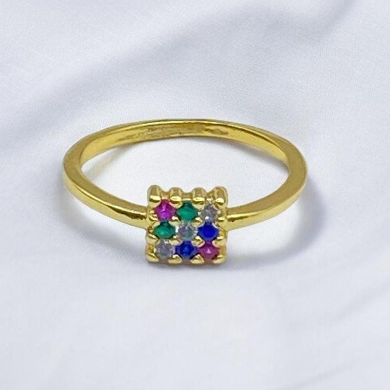 Anel c/ Quadrado de Pedra Coloridas