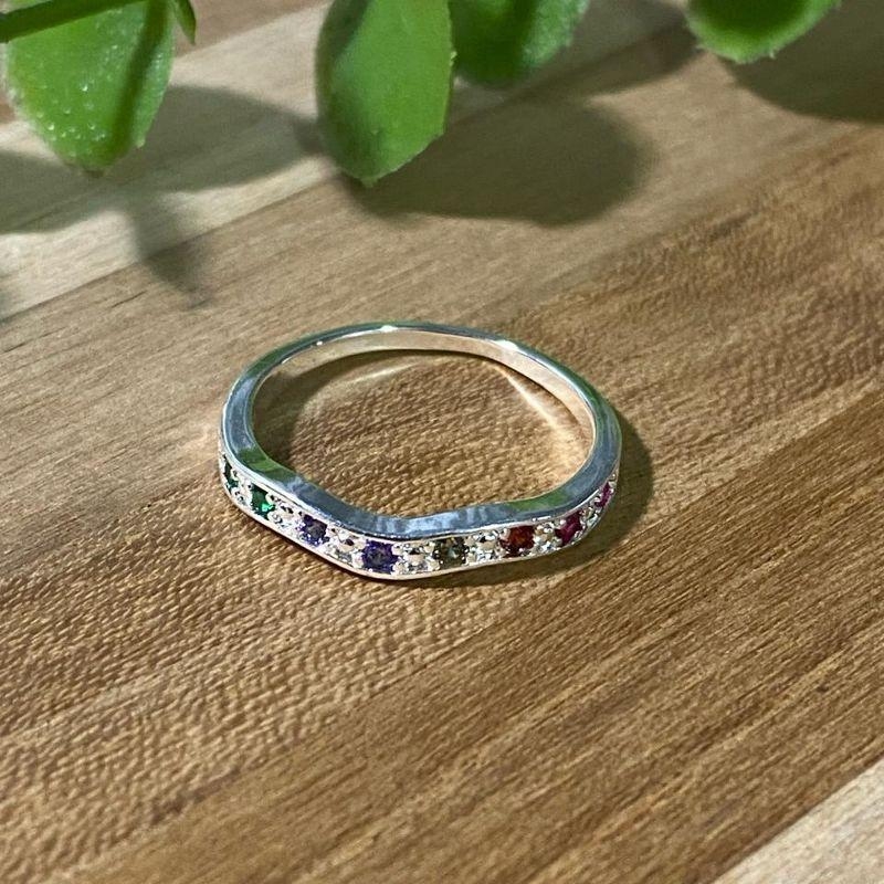 Anel Meia Aliança Ondulada Colorida