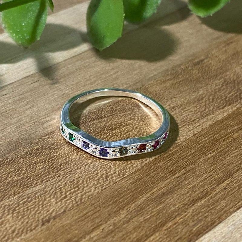 Anel Meia Aliança Ondulada Colorida