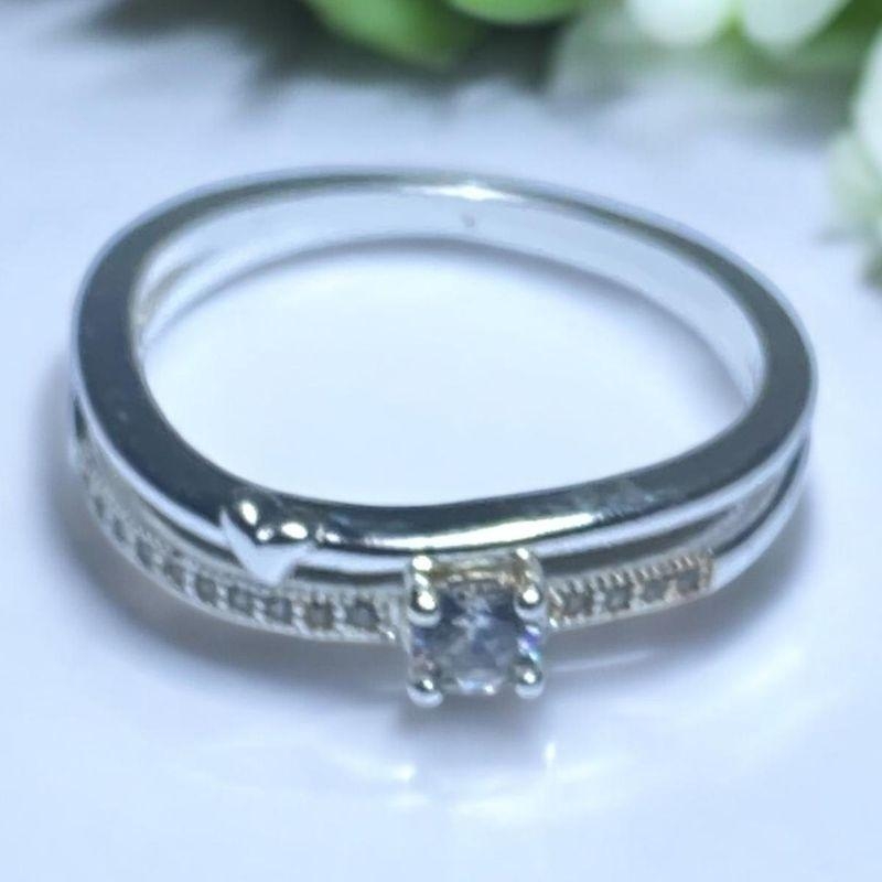 Anel Pedra Solitária 2 Vias Brilhante Coração Prata