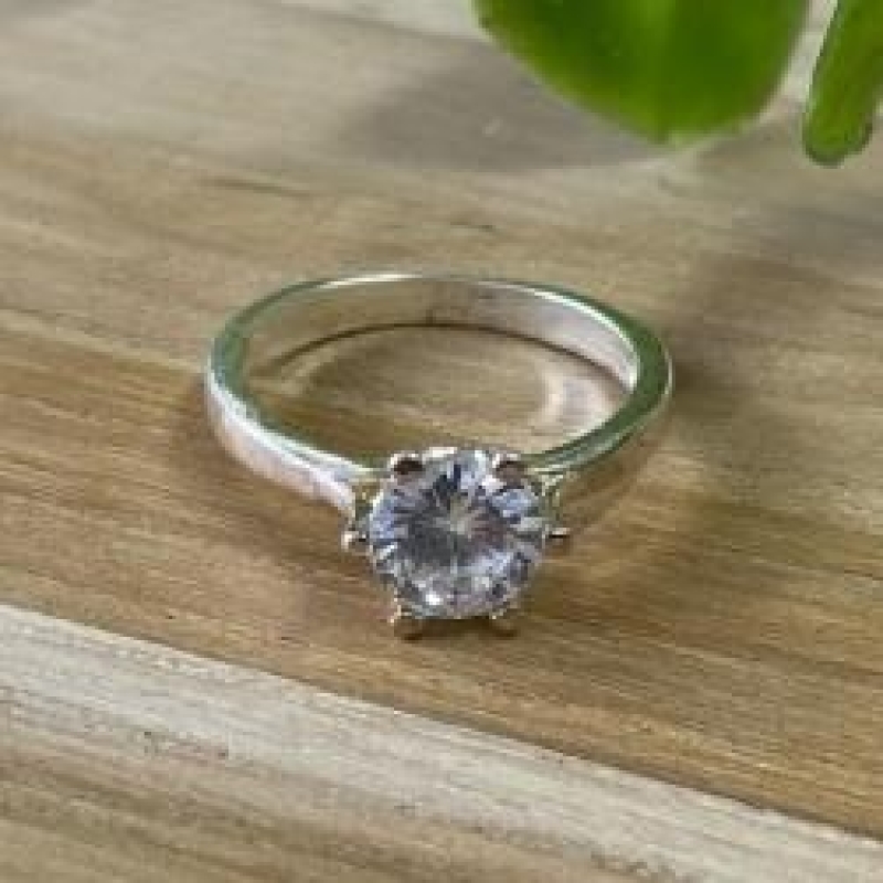 Anel Solitario Sextavado Prata