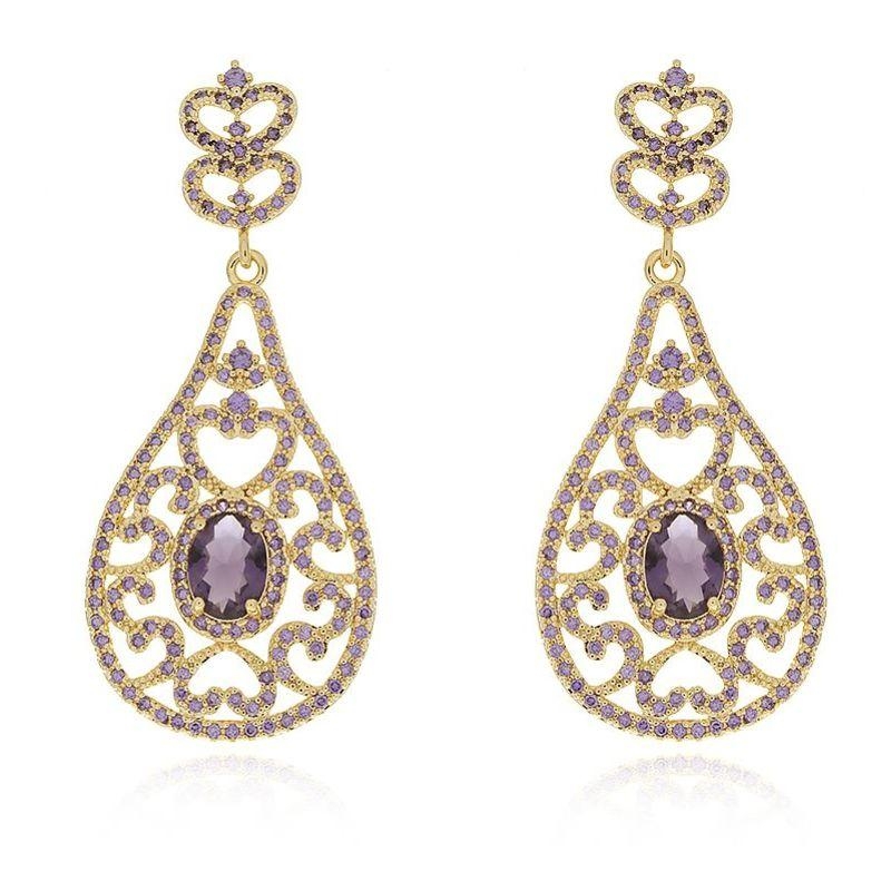 Brinco Brilhantes e Pedras Roxo