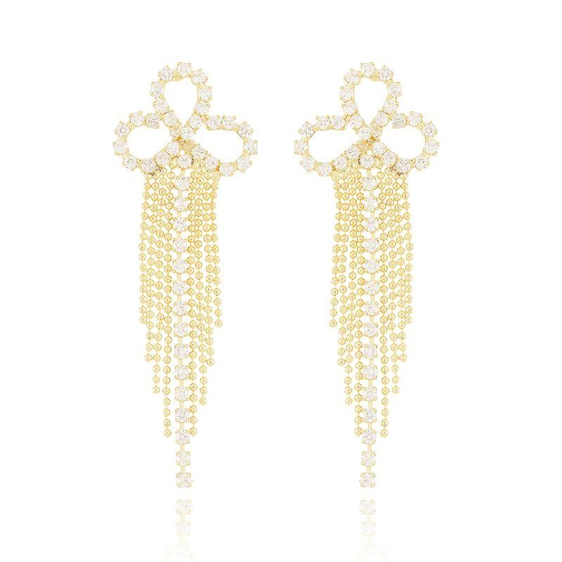 Brinco Franjas Pedras Cristais