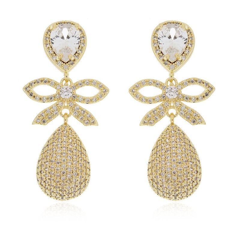 Brinco Laço Cravejado Brilhantes Cristais