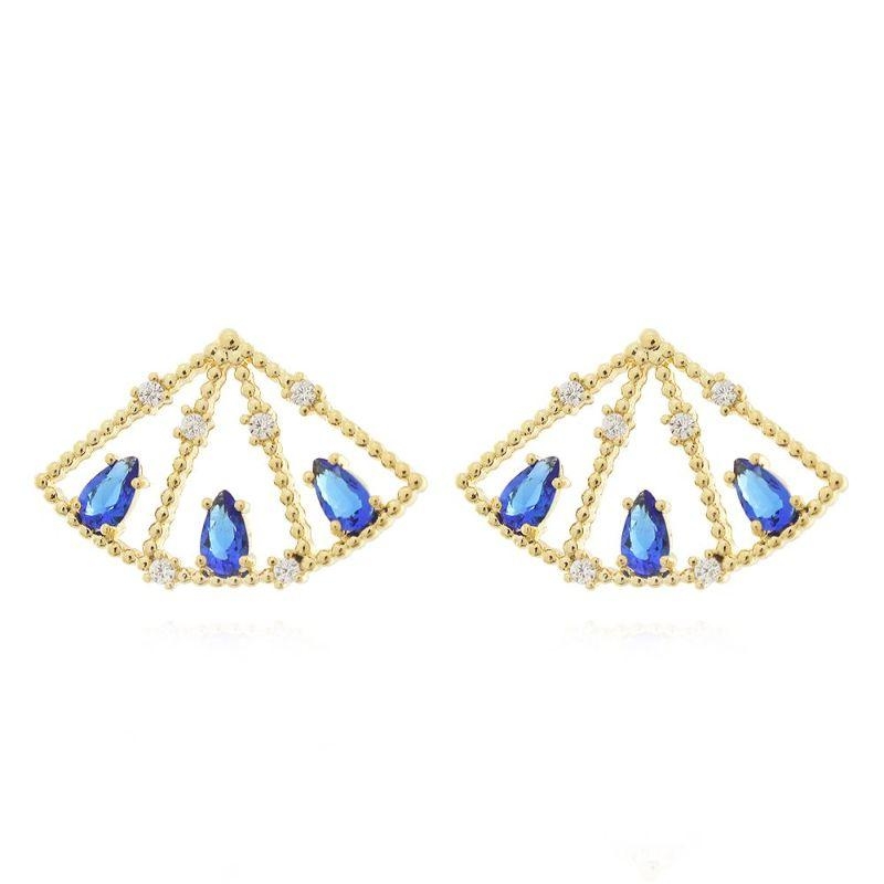 Brinco Leque Pedras Azuis Bic