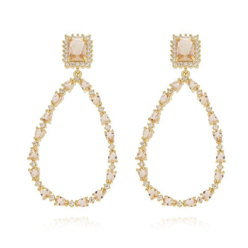 Brinco Pedra Morganita e Detalhes Cristal