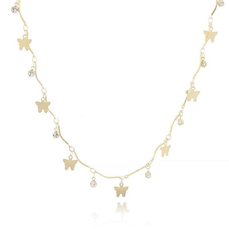 Colar Borboleta Pedras Cristais