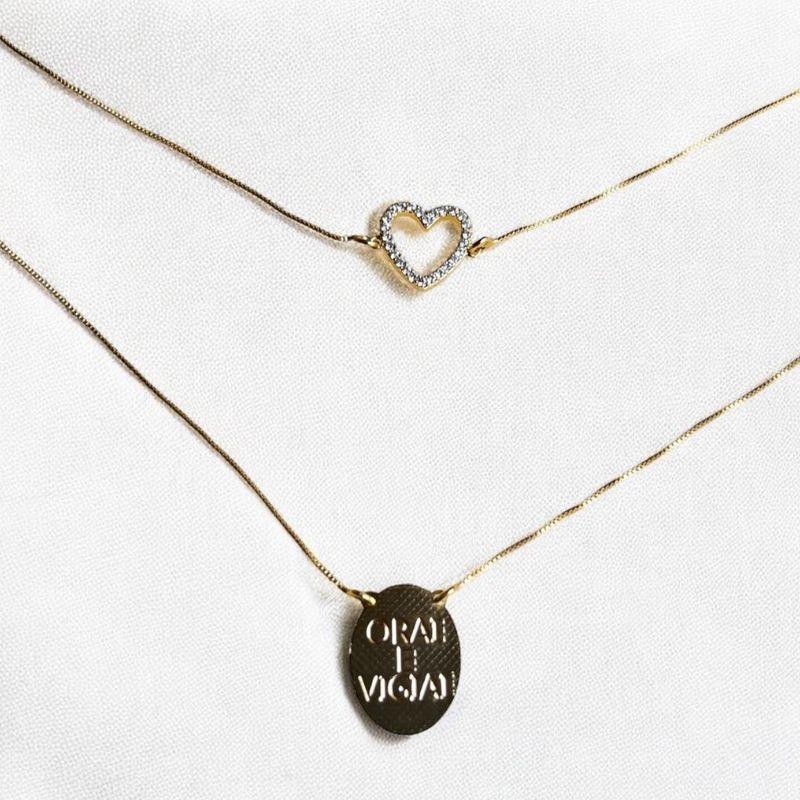 Escapulário Coração Cravejado / Orai e Vigiai