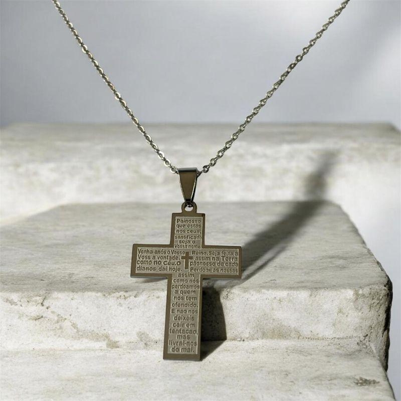 Gargantilha Cruz + Oração Pai Nosso 60cm